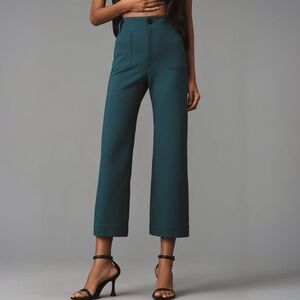 Anthropologie Maeve The Colette Cropped Wide-Leg Ponte Pants Blue Green NWT